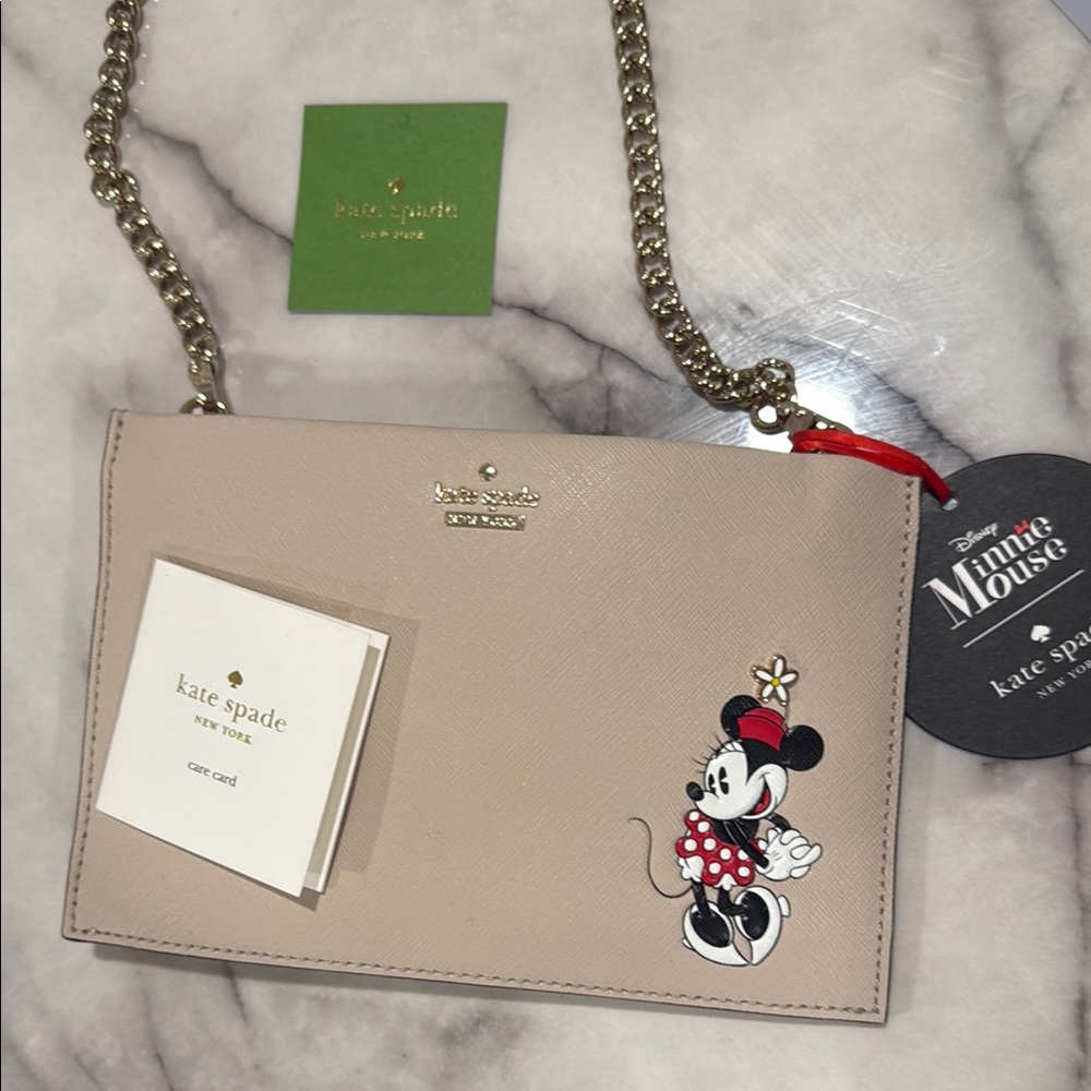 kate spade Beige Minnie Mouse Crossbody with Gold Chain